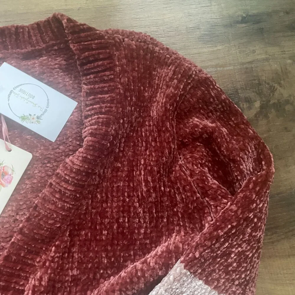 Entro Color Block Chenille Cardigan Sweater Size Small NWT Soft Cozy Fall Layeri